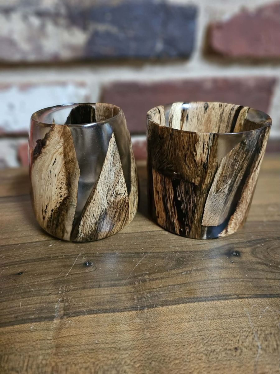 Spalted Oak Pair, pair of whiskey tumblers